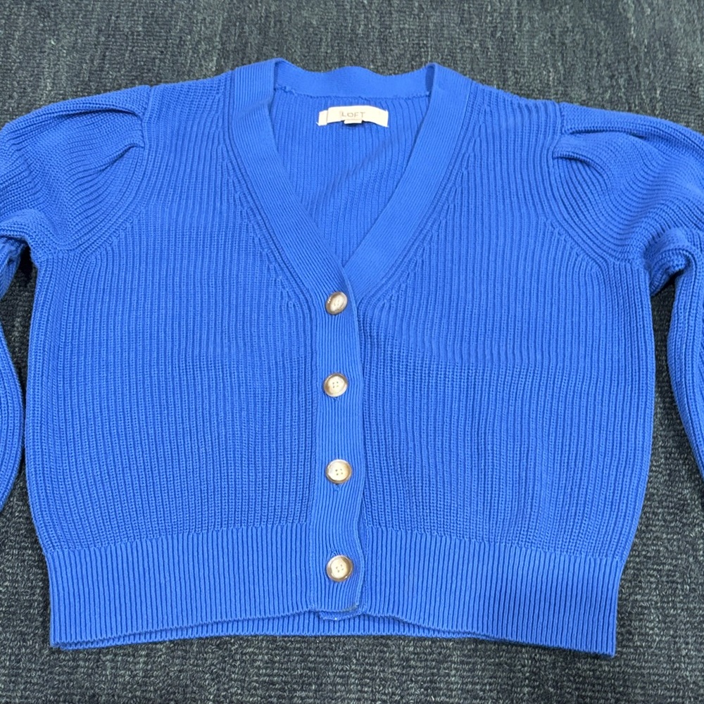 LOFT Royal Blue V-neck Cardigan with Button Detail medium